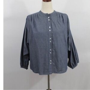 DOEN Sz L Large Ojai Blouse Shirt Top Parisian Chambray Blue